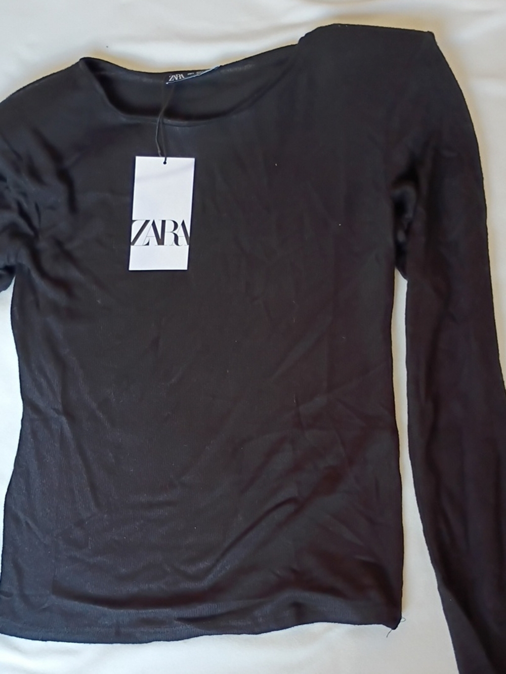 Zara Black Long-Sleeve Slim Crew Top